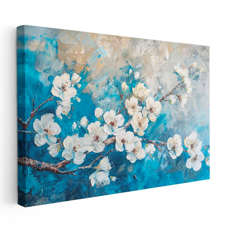 Yatay Kanvas Tablo Fırça Darbeli Bahar Çiçekleri Çiçek Tablosu Ev Ofis Duvar Dekoru