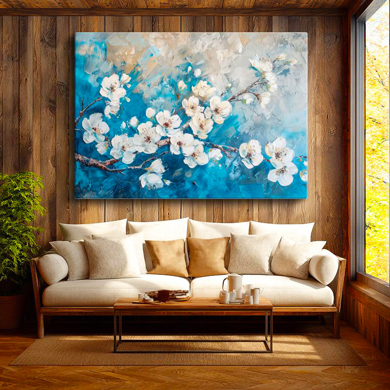 Yatay Kanvas Tablo Fırça Darbeli Bahar Çiçekleri Çiçek Tablosu Ev Ofis Duvar Dekoru