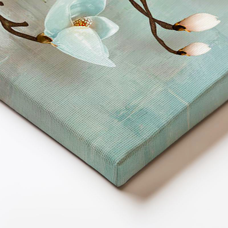 Yatay Kanvas Tablo Kabartma Görünümlü Manolya Dalı Çiçek Tablosu Ev Ofis Duvar Dekoru