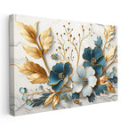 Yatay Kanvas Tablo Yaprak Detaylı Çiçek Motifi Çiçek Tablosu Ev Ofis Duvar Dekoru