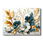 Yatay Kanvas Tablo Yaprak Detaylı Çiçek Motifi Çiçek Tablosu Ev Ofis Duvar Dekoru