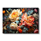 Yatay Kanvas Tablo Yoğun Çiçek Aranjmanı Çiçek Tablosu Ev Ofis Duvar Dekoru