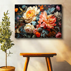 Yatay Kanvas Tablo Yoğun Çiçek Aranjmanı Çiçek Tablosu Ev Ofis Duvar Dekoru