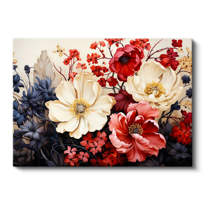 Yatay Kanvas Tablo Çoklu Çiçek Kompozisyonu Çiçek Tablosu Ev Ofis Duvar Dekoru