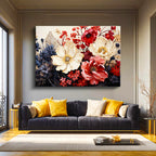 Yatay Kanvas Tablo Çoklu Çiçek Kompozisyonu Çiçek Tablosu Ev Ofis Duvar Dekoru