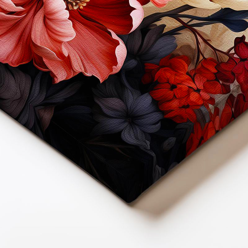 Yatay Kanvas Tablo Çoklu Çiçek Kompozisyonu Çiçek Tablosu Ev Ofis Duvar Dekoru