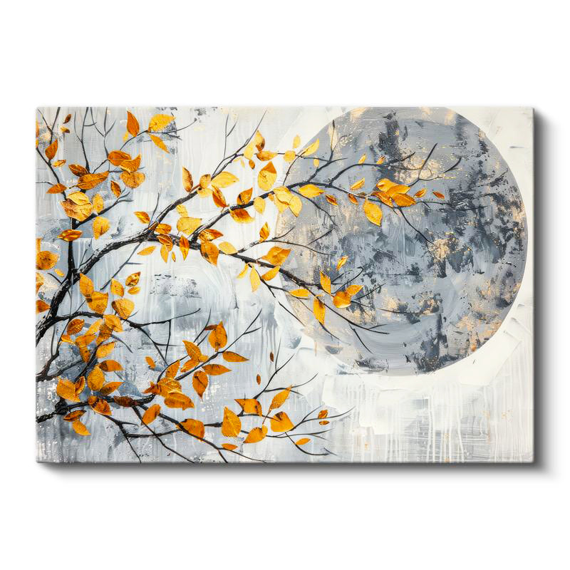 Yatay Kanvas Tablo Dallı Yaprak Vurgulu Çiçek Çiçek Tablosu Ev Ofis Duvar Dekoru