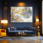 Yatay Kanvas Tablo Dallı Yaprak Vurgulu Çiçek Çiçek Tablosu Ev Ofis Duvar Dekoru