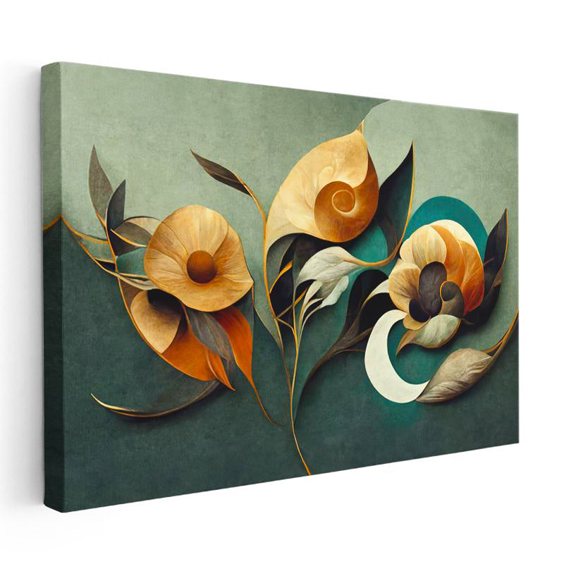 Yatay Kanvas Tablo Organik Çiçek Formları Çiçek Tablosu Ev Ofis Duvar Dekoru