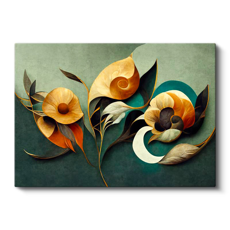 Yatay Kanvas Tablo Organik Çiçek Formları Çiçek Tablosu Ev Ofis Duvar Dekoru