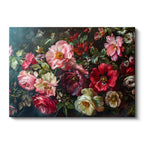 Yatay Kanvas Tablo Yoğun Çiçek Kompozisyonu Çiçek Tablosu Ev Ofis Duvar Dekoru