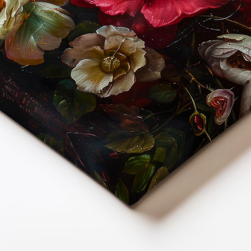 Yatay Kanvas Tablo Yoğun Çiçek Kompozisyonu Çiçek Tablosu Ev Ofis Duvar Dekoru