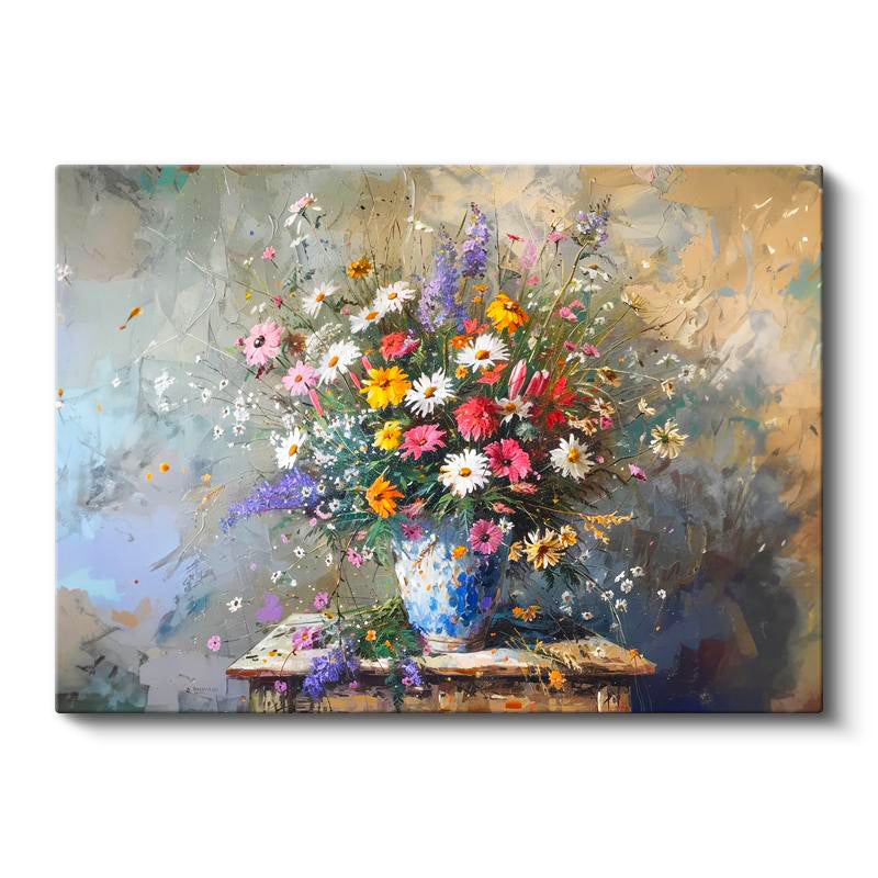 Yatay Kanvas Tablo Vazolu Çiçek Aranjmanı Çiçek Tablosu Ev Ofis Duvar Dekoru
