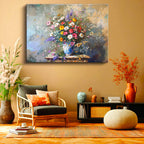 Yatay Kanvas Tablo Vazolu Çiçek Aranjmanı Çiçek Tablosu Ev Ofis Duvar Dekoru