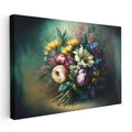 Yatay Kanvas Tablo Buket Formlu Çiçek Kompozisyonu Çiçek Tablosu Ev Ofis Duvar Dekoru