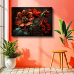 Yatay Kanvas Tablo Büyük Yapraklı Çiçek Detayı Çiçek Tablosu Ev Ofis Duvar Dekoru