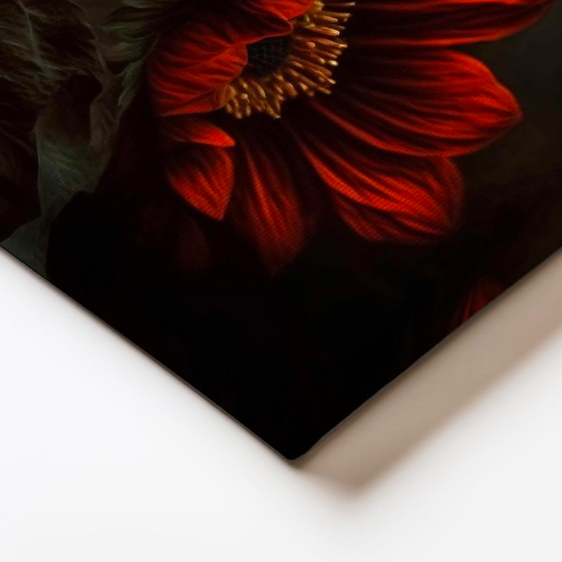 Yatay Kanvas Tablo Büyük Yapraklı Çiçek Detayı Çiçek Tablosu Ev Ofis Duvar Dekoru
