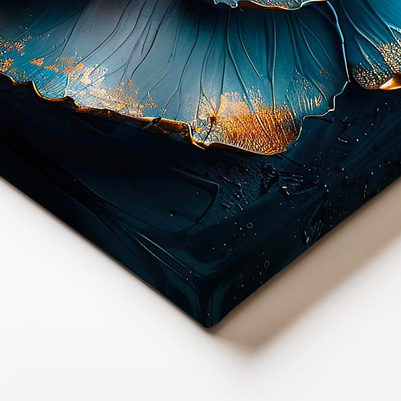 Yatay Kanvas Tablo Kabartma Görünümlü Mavi Çiçek Çiçek Tablosu Ev Ofis Duvar Dekoru