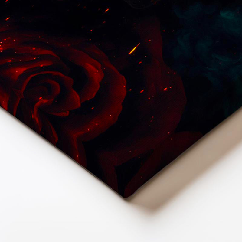 Yatay Kanvas Tablo Alev Görünümlü Kırmızı Gül Çiçek Tablosu Ev Ofis Duvar Dekoru