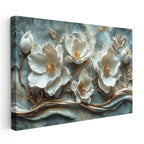 Yatay Kanvas Tablo Kabartma Görünümlü Yaldızlı Çiçek Tablosu Ev Ofis Duvar Dekoru