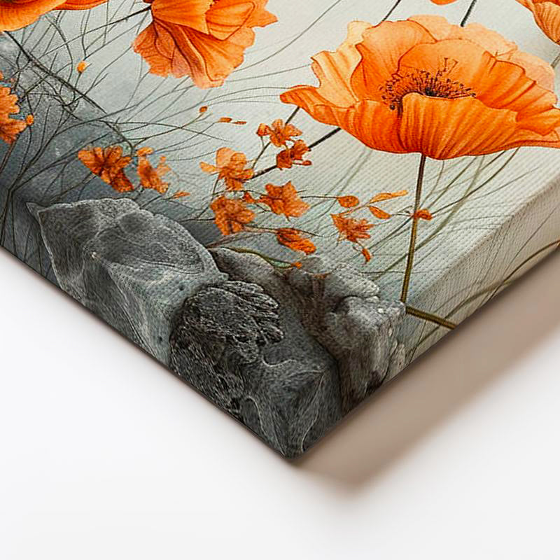 Yatay Kanvas Tablo Kayalık Zemin Gelincik Çiçek Tablosu Ev Ofis Duvar Dekoru