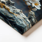 Yatay Kanvas Tablo Kayalar Üzerinde Altın Çiçekli Ağaç Çiçek Tablosu Ev Ofis Duvar Dekoru