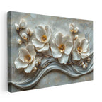 Yatay Kanvas Tablo Mermer Dokulu Beyaz Manolya Çiçek Tablosu Ev Ofis Duvar Dekoru