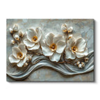 Yatay Kanvas Tablo Mermer Dokulu Beyaz Manolya Çiçek Tablosu Ev Ofis Duvar Dekoru