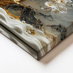 Yatay Kanvas Tablo Dağ Manzaralı Altın Gövdeli Ağaç Çiçek Tablosu Ev Ofis Duvar Dekoru