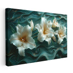 Yatay Kanvas Tablo Yeşil Kıvrımlı Zemin Zambak Çiçek Tablosu Ev Ofis Duvar Dekoru