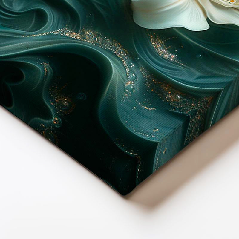 Yatay Kanvas Tablo Yeşil Kıvrımlı Zemin Zambak Çiçek Tablosu Ev Ofis Duvar Dekoru