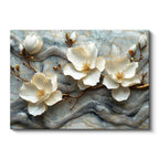 Yatay Kanvas Tablo Mermer Görünümlü Manolya Dalı Çiçek Tablosu Ev Ofis Duvar Dekoru