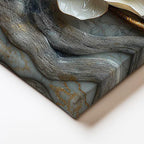 Yatay Kanvas Tablo Mermer Görünümlü Manolya Dalı Çiçek Tablosu Ev Ofis Duvar Dekoru