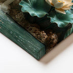 Yatay Kanvas Tablo Kabartma Görünümlü Şelaleli Nilüfer Çiçek Tablosu Ev Ofis Duvar Dekoru