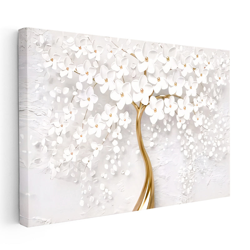 Yatay Kanvas Tablo İnce Gövdeli Çiçek Açmış Ağaç Çiçek Tablosu Ev Ofis Duvar Dekoru