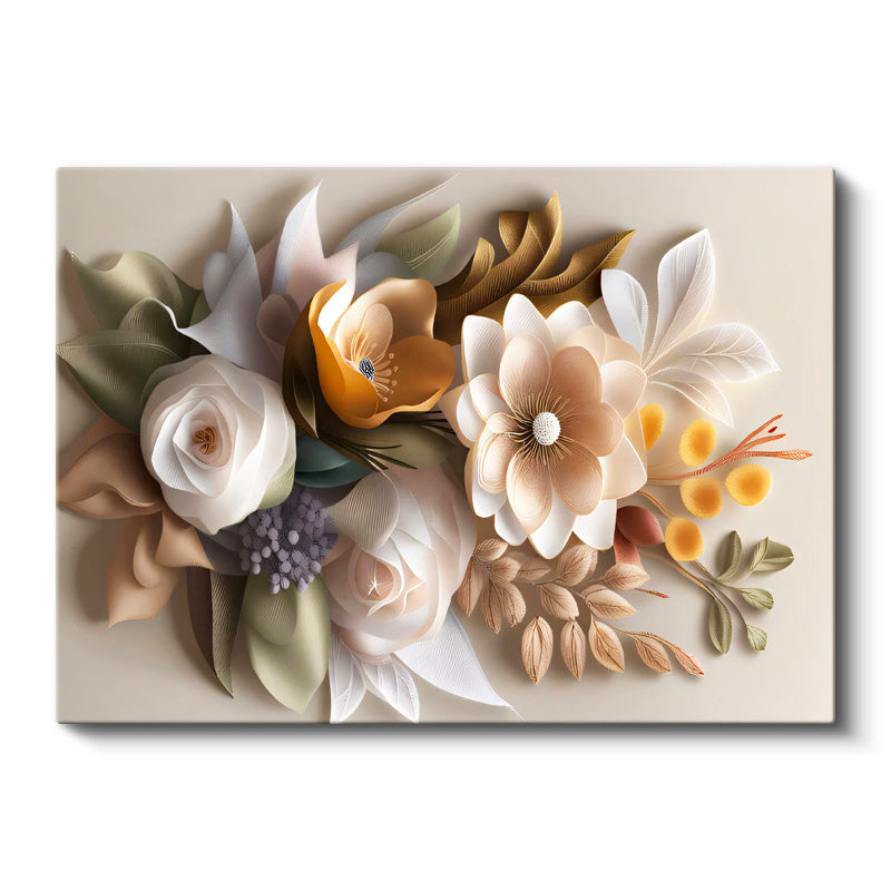 Yatay Kanvas Tablo Karışık Bahar Buketi Aranjmanı Çiçek Tablosu Ev Ofis Duvar Dekoru