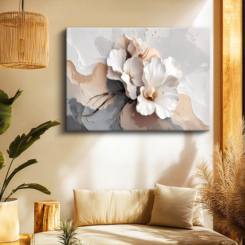 Yatay Kanvas Tablo Narin Taç Yapraklar Çiçek Tablosu Ev Ofis Duvar Dekoru