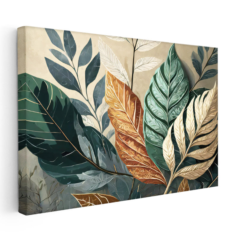Yatay Kanvas Tablo Tropikal Büyük Yapraklar Çiçek Tablosu Ev Ofis Duvar Dekoru
