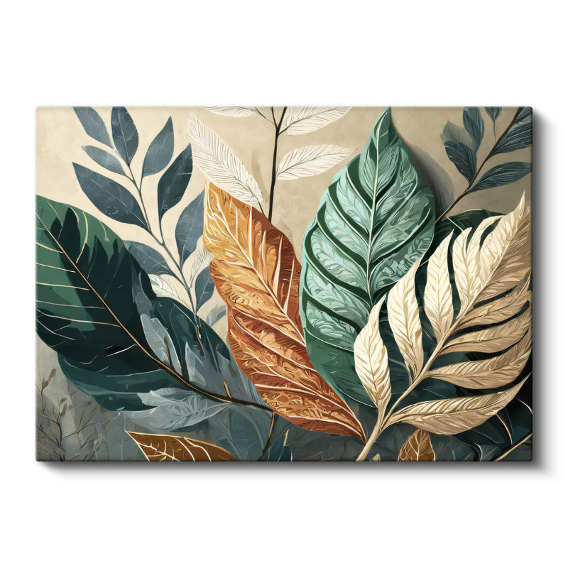Yatay Kanvas Tablo Tropikal Büyük Yapraklar Çiçek Tablosu Ev Ofis Duvar Dekoru