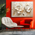 Yatay Kanvas Tablo Kabartma Görünümlü Gül Çiçek Tablosu Ev Ofis Duvar Dekoru
