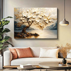 Yatay Kanvas Tablo Manolya Ağacı Manzaralı Çiçek Tablosu Ev Ofis Duvar Dekoru