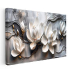 Yatay Kanvas Tablo Kabartma Görünümlü Manolyalar Çiçek Tablosu Ev Ofis Duvar Dekoru