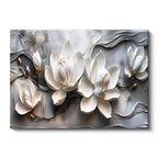 Yatay Kanvas Tablo Kabartma Görünümlü Manolyalar Çiçek Tablosu Ev Ofis Duvar Dekoru