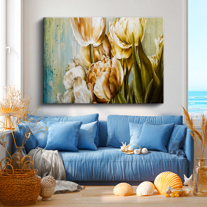 Yatay Kanvas Tablo Lale Buketi Çiçek Tablosu Ev Ofis Duvar Dekoru