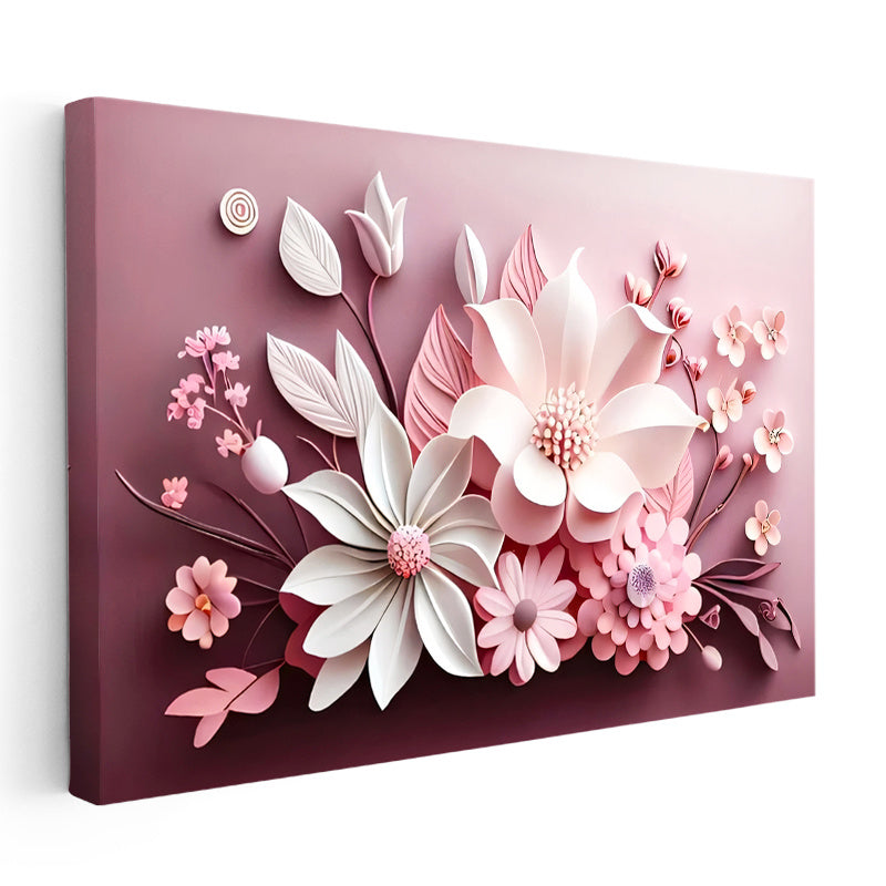 Yatay Kanvas Tablo Katmanlı Çiçek Aranjmanı Çiçek Tablosu Ev Ofis Duvar Dekoru
