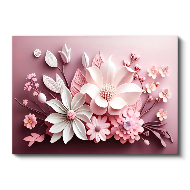 Yatay Kanvas Tablo Katmanlı Çiçek Aranjmanı Çiçek Tablosu Ev Ofis Duvar Dekoru