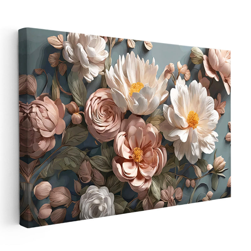 Yatay Kanvas Tablo Şakayık ve Tomurcuklar Çiçek Tablosu Ev Ofis Duvar Dekoru