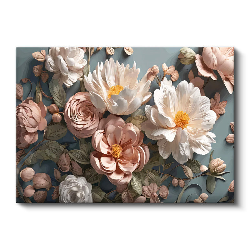 Yatay Kanvas Tablo Şakayık ve Tomurcuklar Çiçek Tablosu Ev Ofis Duvar Dekoru