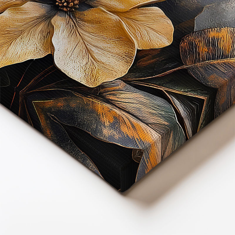 Yatay Kanvas Tablo Katmanlı Yapraklar ve Çiçekler Çiçek Tablosu Ev Ofis Duvar Dekoru