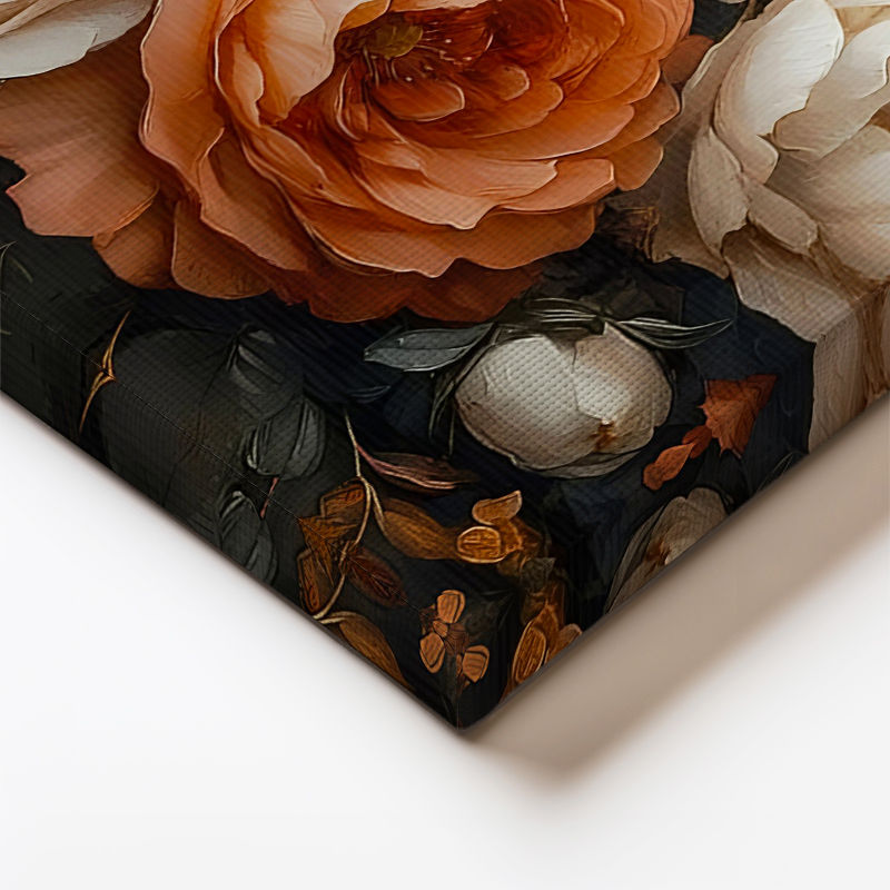 Yatay Kanvas Tablo Sık Yapraklı Katmerli Güller Çiçek Tablosu Ev Ofis Duvar Dekoru